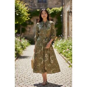 Buru Pink Label Paisley Tie Neck Floral Maxi Dress Green Size Small